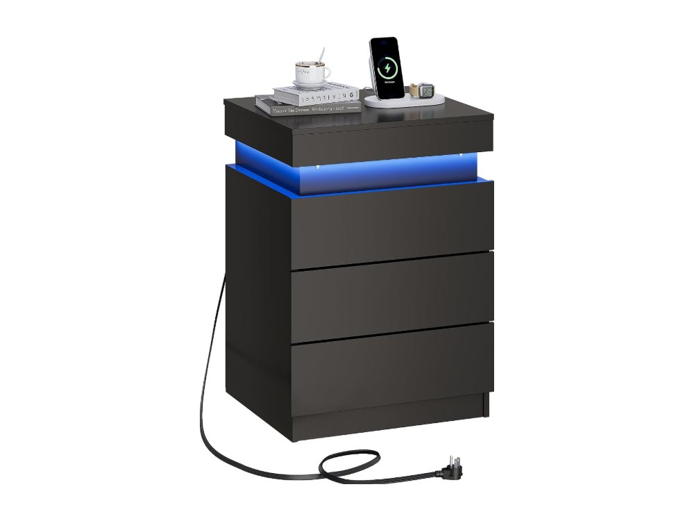 Black Nightstand with Charging Station
