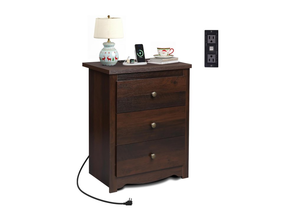 Tall Nightstand with Charging Station
