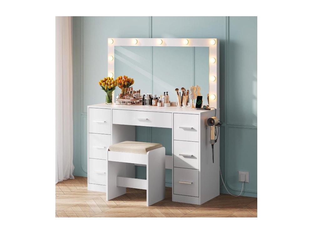 White Vanity Desk with Chair